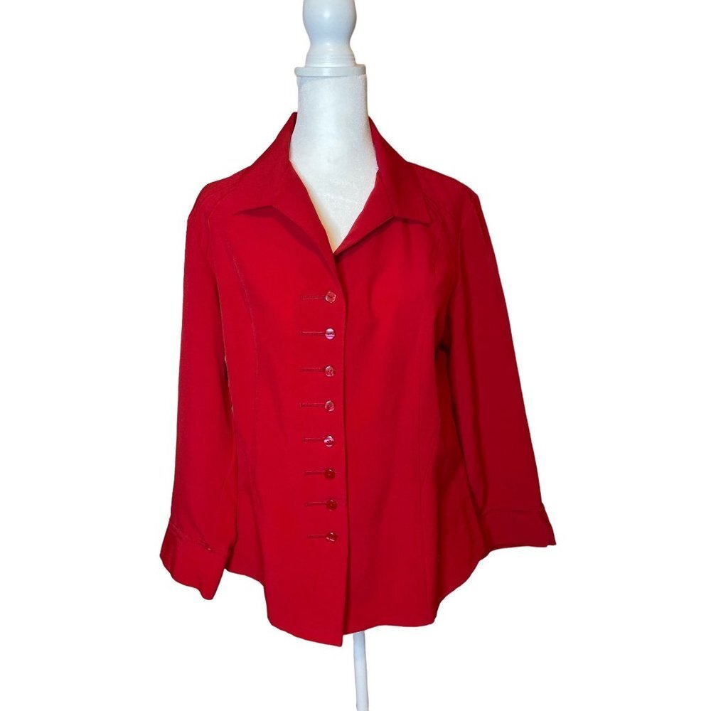 Vintage Dressbarn Red Button Front Blouse Sz M